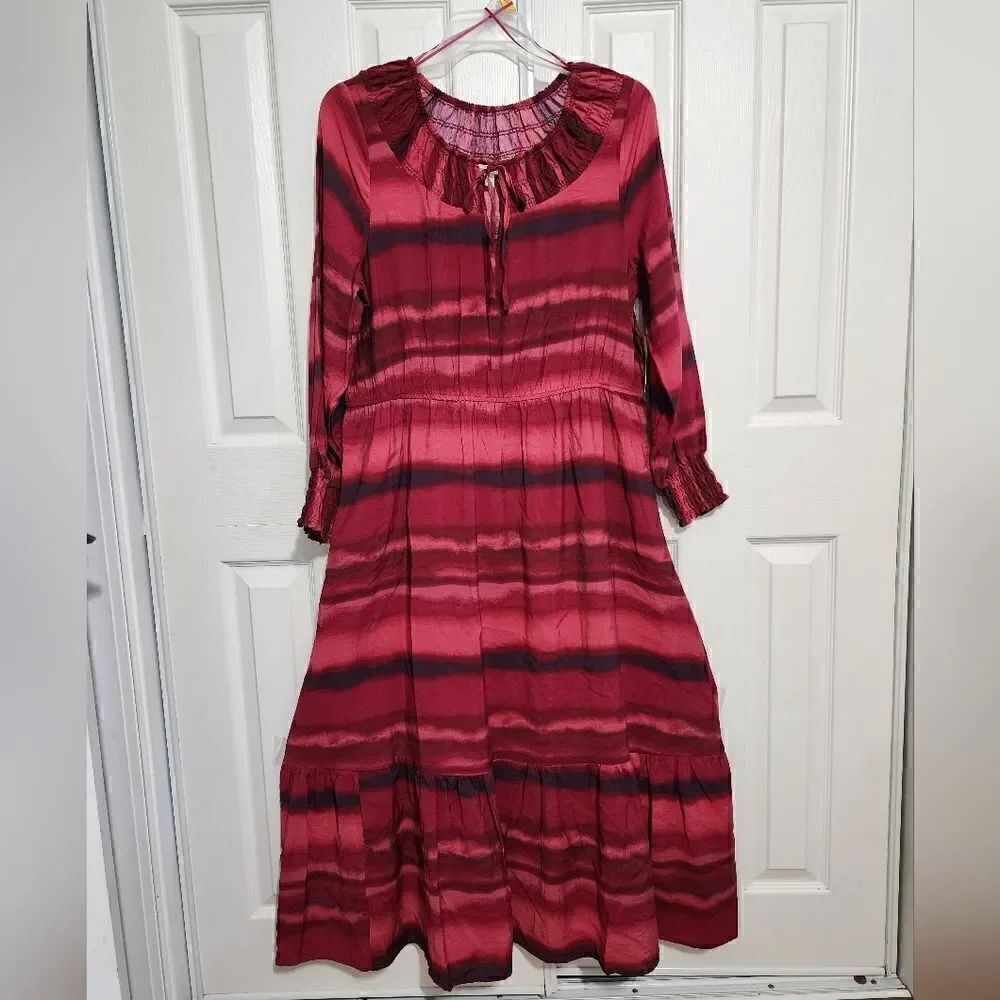 New Terra & Sky Dress Peasant Tiered Long Sleeve Maxi Tuscan Rose Plus Size